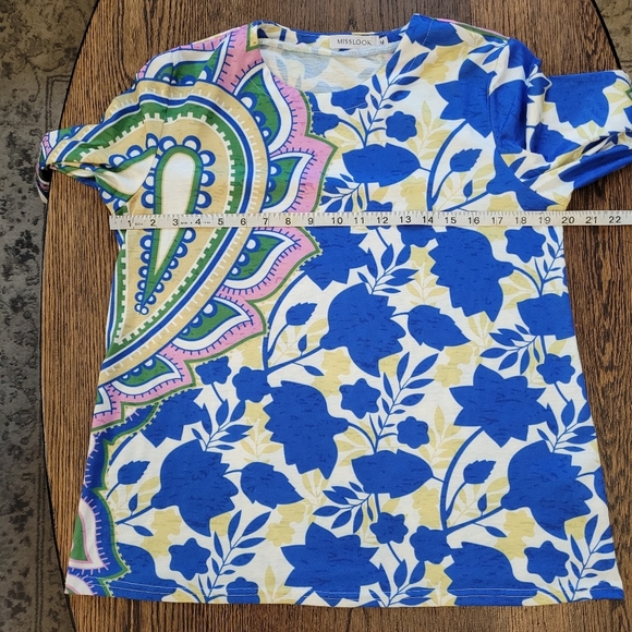 MISSLOOK Vintage Leaf Crew Neck Paisley Print Long Sleeve Top Size Women's M NEW - Picture 6 of 9